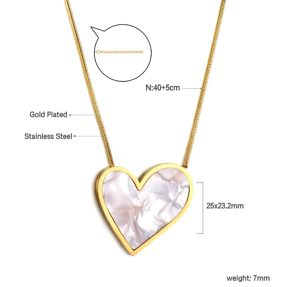 LUXUSTEEL New Stainless Steel Heart Pendant Necklace for Women Girls Temperament CZ Crystal Charm Choker Fashion Jewelry Gifts