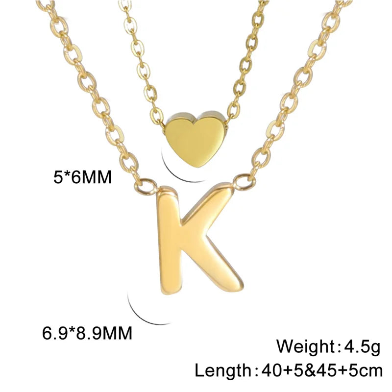 Fashion Tiny Heart Initial Necklace Gold Silver Color Multilayer Letter Choker Necklace For Women Charm Pendant Jewelry Gift