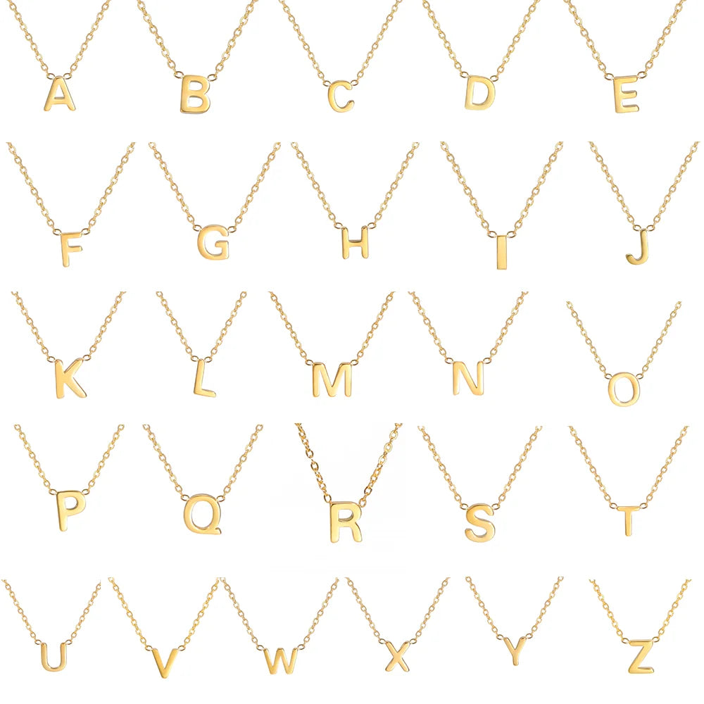 Skyrim Stainless Steel A-Z Initial Letter Necklace for Women Trend Minimalist Alphabet Choker Neck Chain Jewelry Birthday Gift