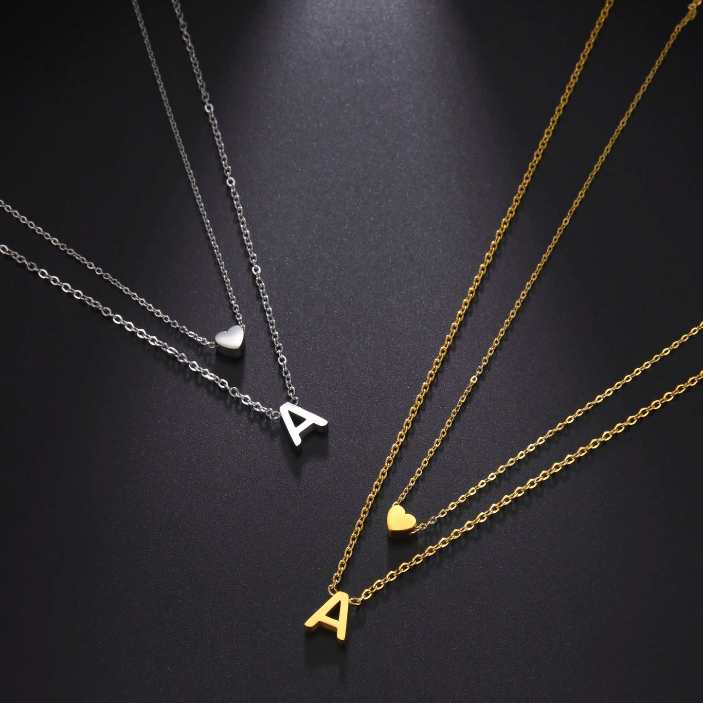 Amaxer Initial Letter Heart Pendant Double Layer Necklace For Women Girl A-Z Alphabet Stainless Steel Choker Collar Jewelry Gift
