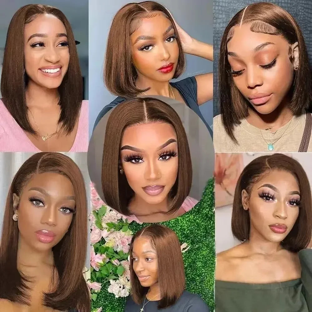 Straight Short Bob Wigs Human Hair 13x4 HD Lace Frontal Human Hair Wigs Glueless Bob wig 4x4 Lace Closure Wigs For Women 180%