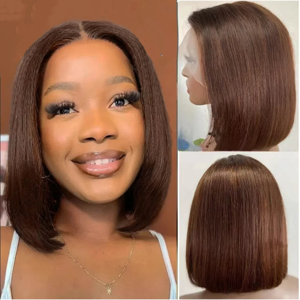 Straight Short Bob Wigs Human Hair 13x4 HD Lace Frontal Human Hair Wigs Glueless Bob wig 4x4 Lace Closure Wigs For Women 180%