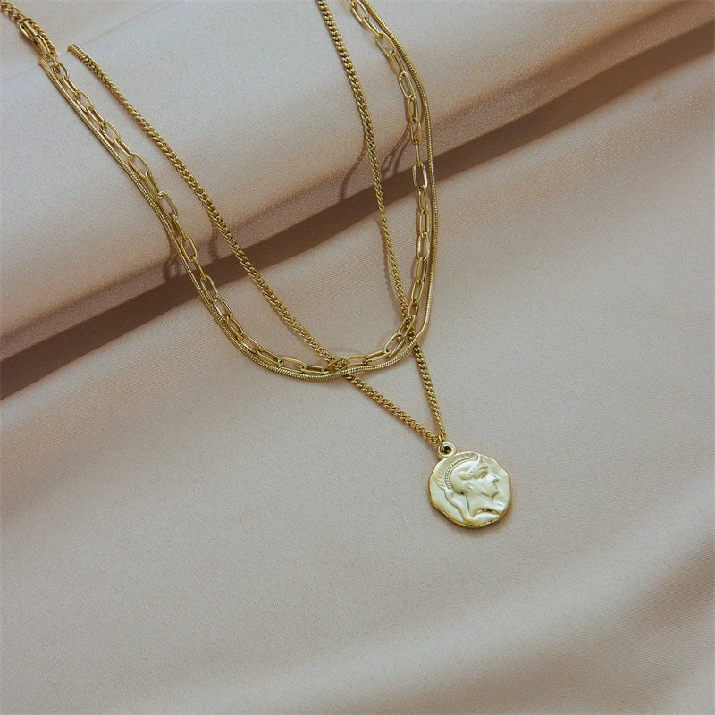 DIEYURO 316L Stainless Steel Gold Color Heart Pearl Pendant Necklace For Women Punk Street Rustproof Neck Jewelry Party Gift