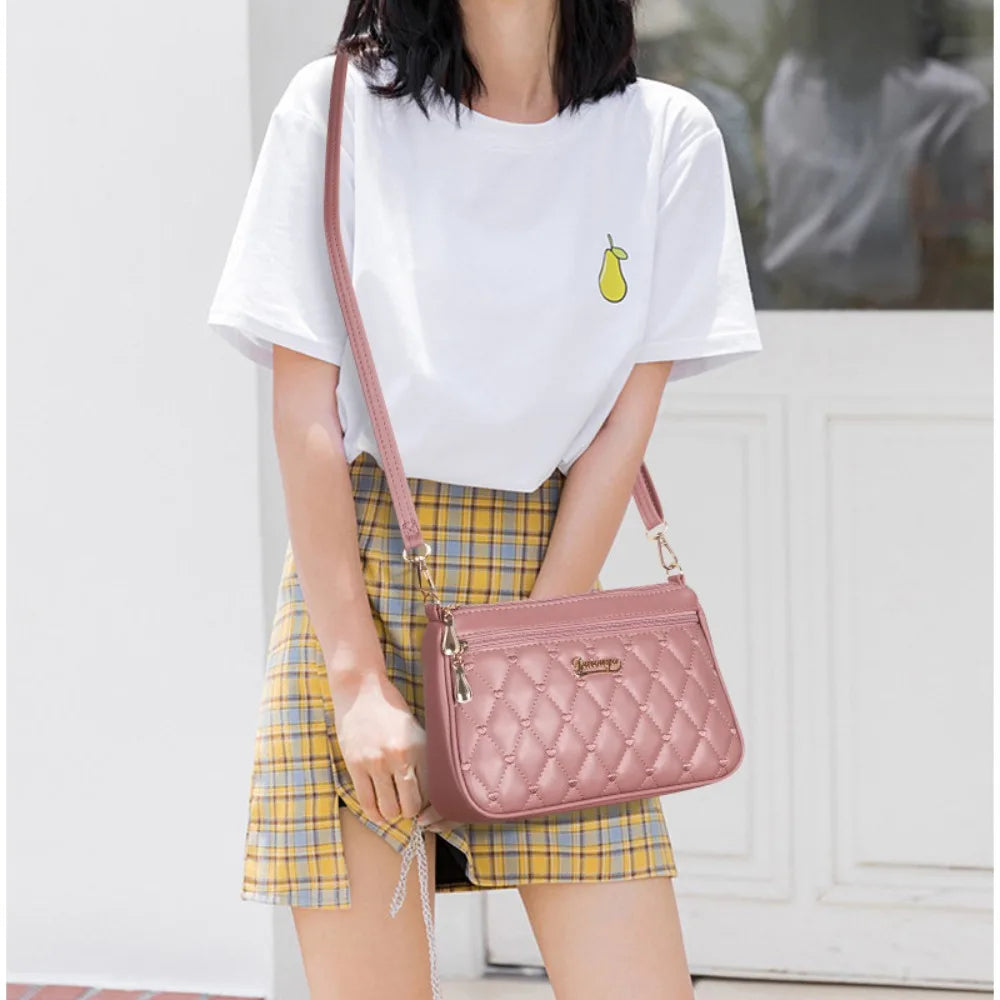 Fashion PU Leather Zipper New Fashion Shoulder Bag Crossbody Bags Women Embroidery Thread Small Purse and Handbags Ladies Bag