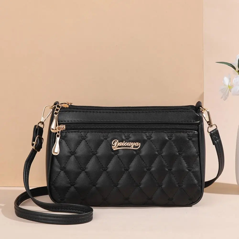 Fashion PU Leather Zipper New Fashion Shoulder Bag Crossbody Bags Women Embroidery Thread Small Purse and Handbags Ladies Bag