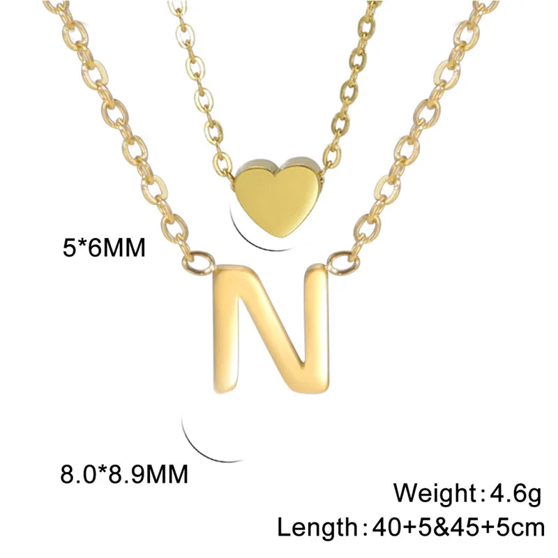 Fashion Tiny Heart Initial Necklace Gold Silver Color Multilayer Letter Choker Necklace For Women Charm Pendant Jewelry Gift