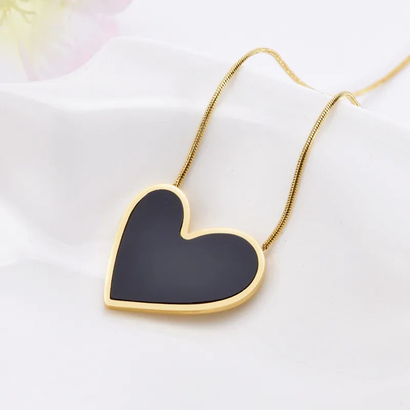 316L Stainless Steel Trend Black Big Heart Pendant Titanium Light Luxury Simple Versatile Necklace Stud Earrings Set