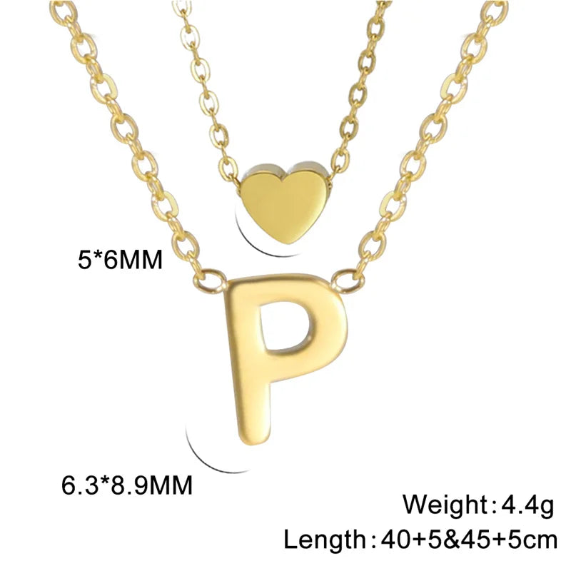 Fashion Tiny Heart Initial Necklace Gold Silver Color Multilayer Letter Choker Necklace For Women Charm Pendant Jewelry Gift