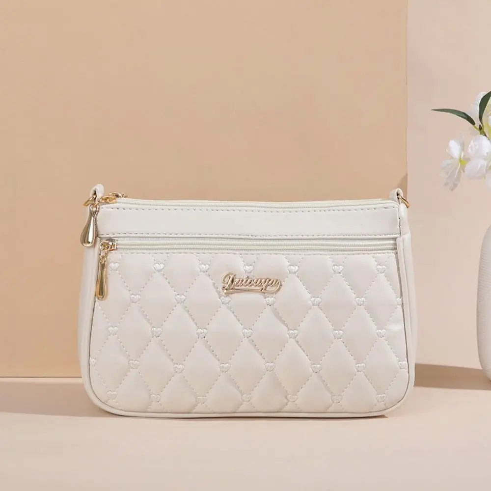 Fashion PU Leather Zipper New Fashion Shoulder Bag Crossbody Bags Women Embroidery Thread Small Purse and Handbags Ladies Bag
