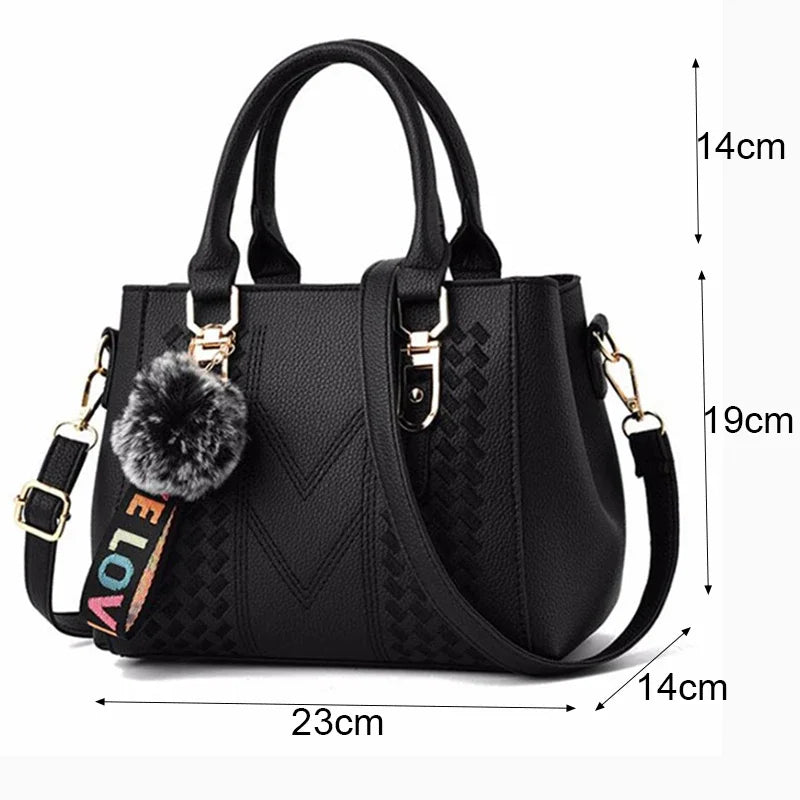 1PCS handbag Embroidery Messenger Bags Women Leather Handbags Bags for Women Sac a Main Ladies hair ball Hand Bag