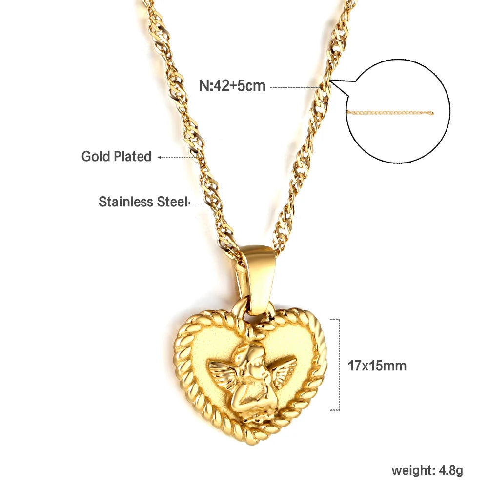 LUXUSTEEL New Stainless Steel Heart Pendant Necklace for Women Girls Temperament CZ Crystal Charm Choker Fashion Jewelry Gifts