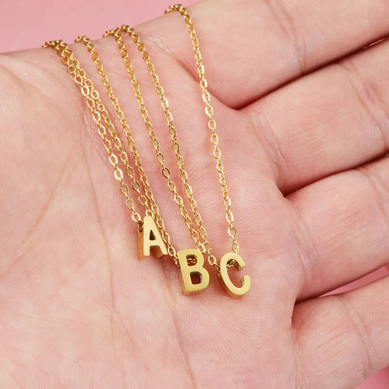 Fashion Tiny Trending Short Necklace Gold Steel Color Letter Name Choker Necklace For Women Pendant Jewelry Gifts