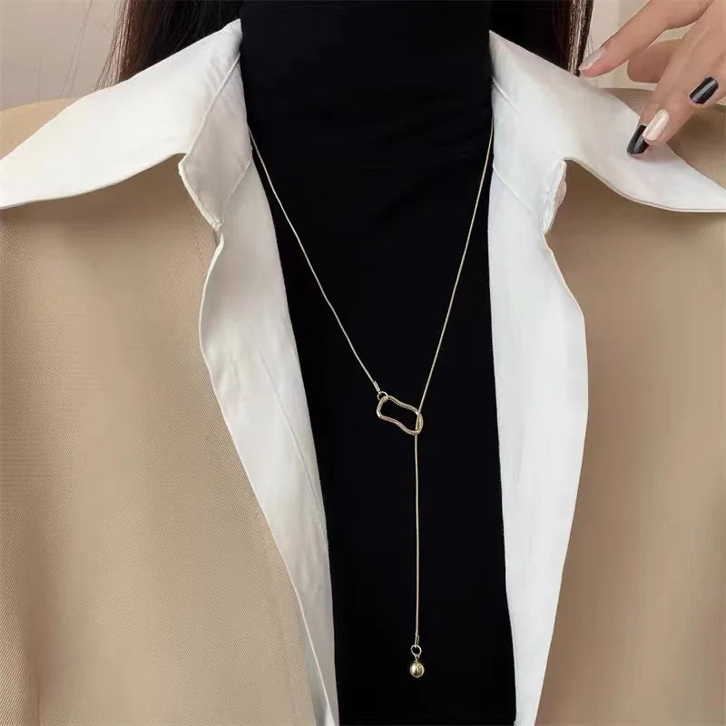 64cm Cool Silver Color Sweater Chain Women's Long Design New Chinese Style Sweater Chain Wholesale Jewelry