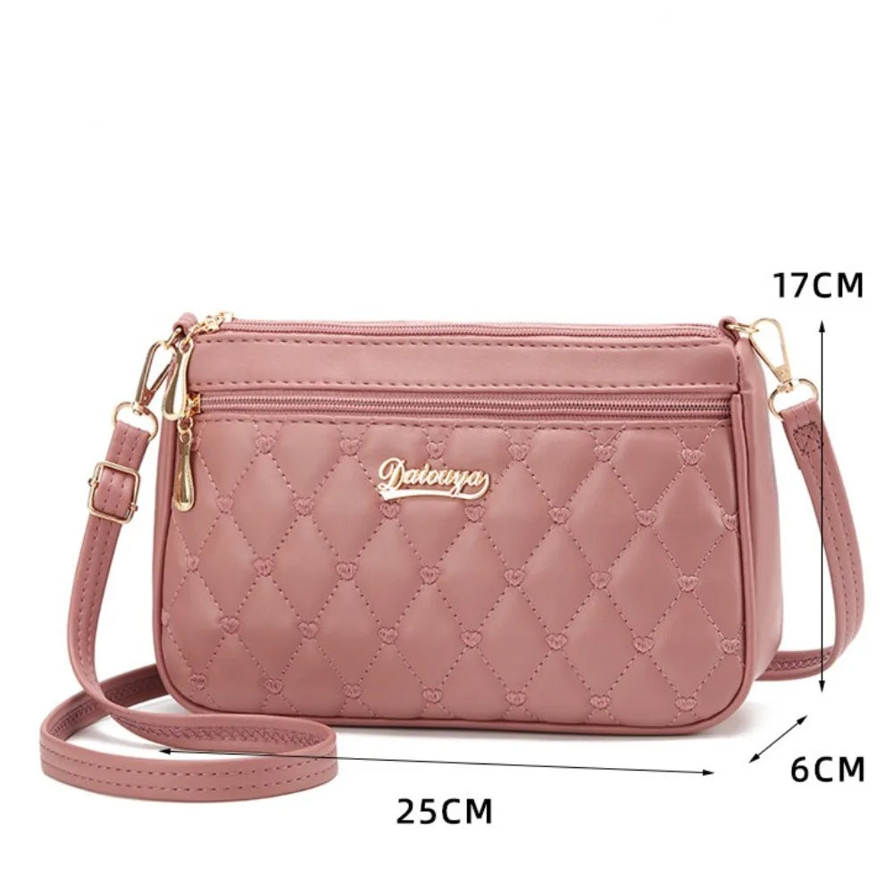 Fashion PU Leather Zipper New Fashion Shoulder Bag Crossbody Bags Women Embroidery Thread Small Purse and Handbags Ladies Bag