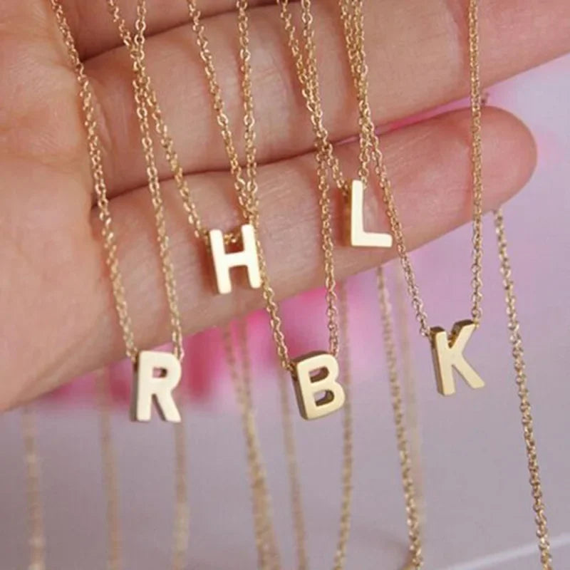 stainless steel Initial Necklace Gold Color Cut Letters Single Name Choker Necklace For Women Pendant Jewelry Gift dropshipping
