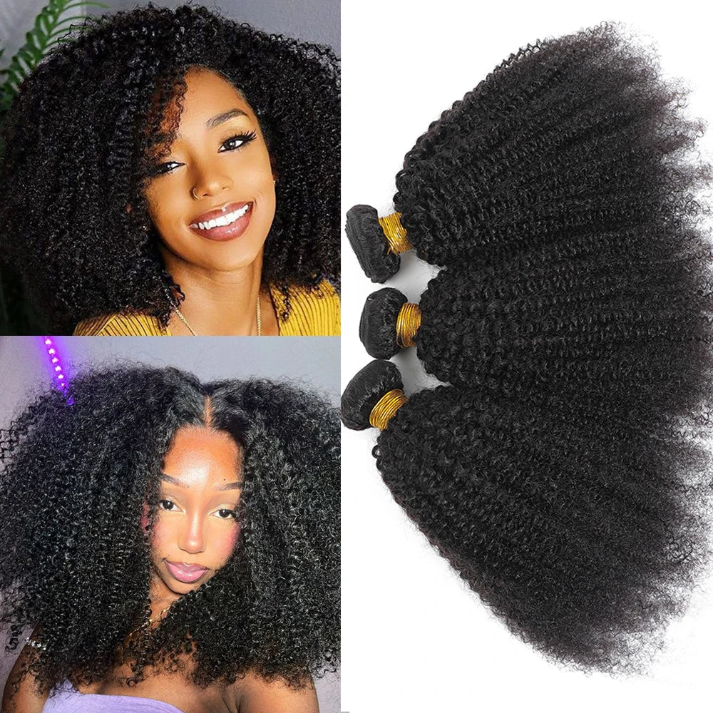 Pacotes de cabelo humano afro indiano cru, cacheado, crespo, 4B e 4C, natural, virgem, cacheado, 100% cabelo humano macio, trama de extensão capilar