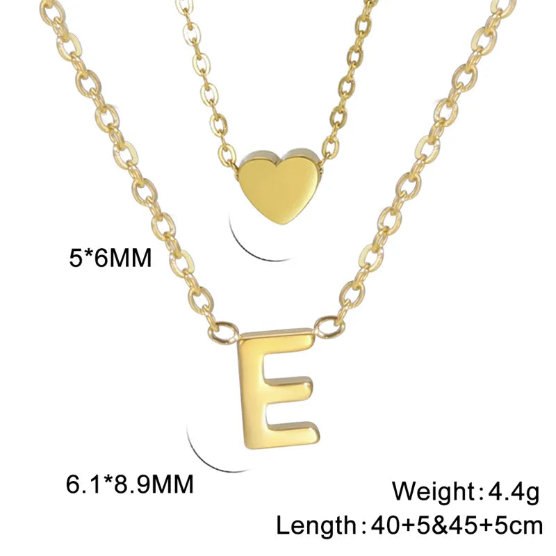 Fashion Tiny Heart Initial Necklace Gold Silver Color Multilayer Letter Choker Necklace For Women Charm Pendant Jewelry Gift
