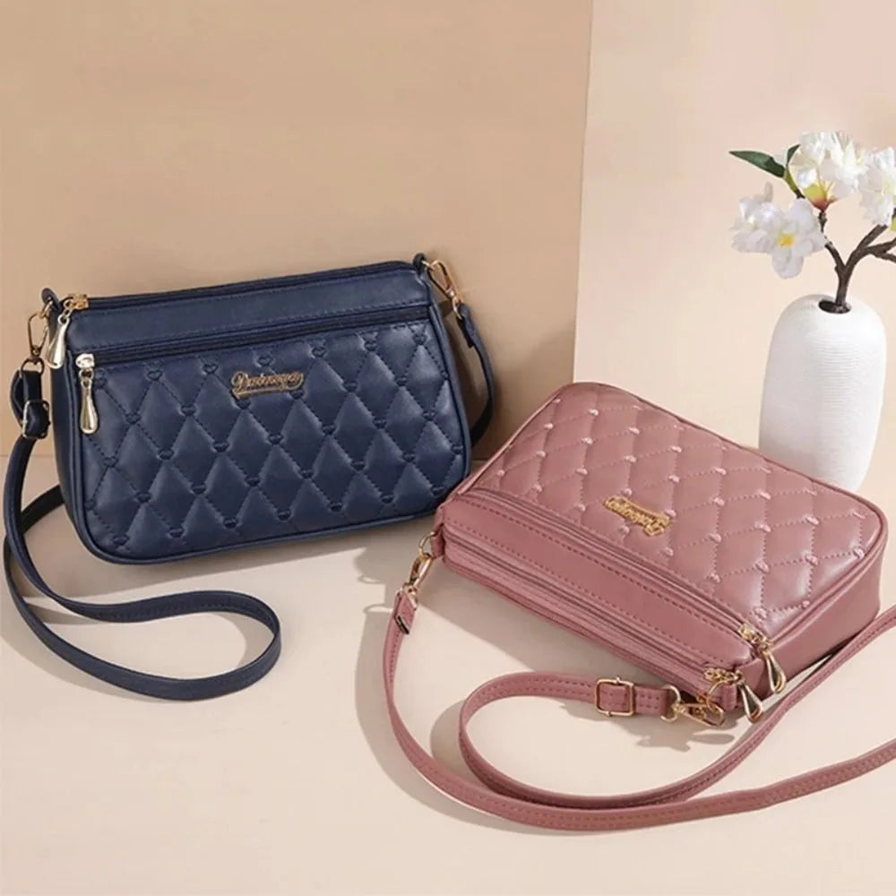Fashion PU Leather Zipper New Fashion Shoulder Bag Crossbody Bags Women Embroidery Thread Small Purse and Handbags Ladies Bag