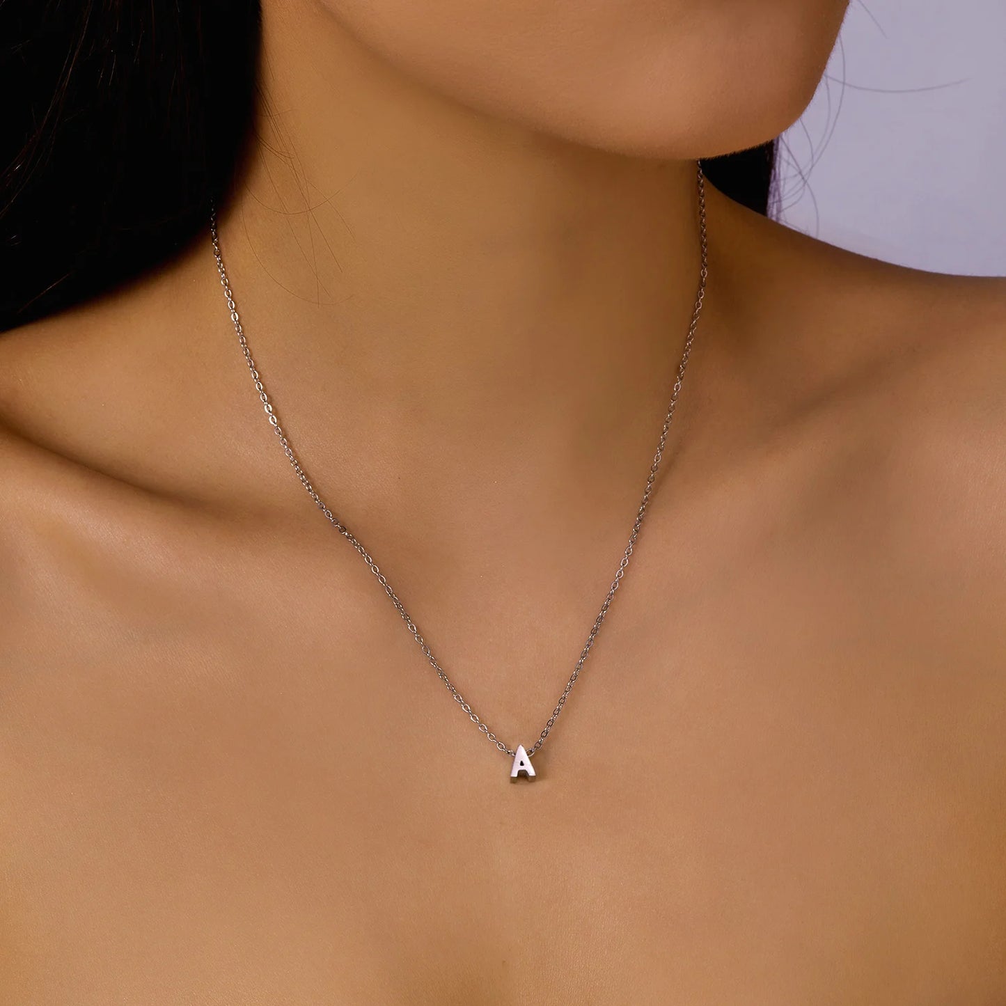 Fashion A-Z 26 Letters Pendant Initial Necklace for Women Girls Punk Single Name Choker Stainless Steel Neck Chain Jewelry Gifts