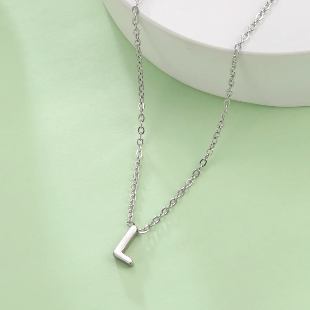 Skyrim Stainless Steel A-Z Initial Letter Necklace for Women Trend Minimalist Alphabet Choker Neck Chain Jewelry Birthday Gift