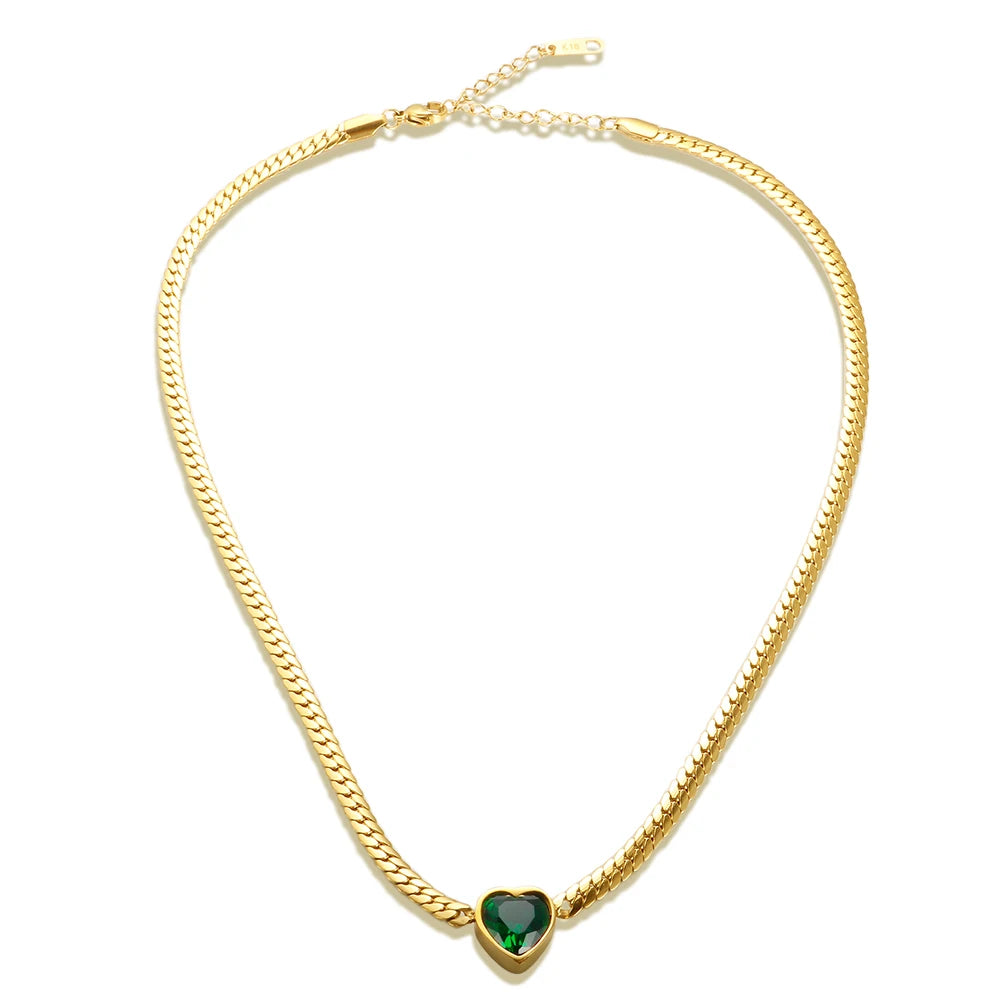 New Ins Simple Green Heart Pendant Love Necklace Beads Chain Titanium Steel Rice Necklace for Women Girls Trendy Party Jewelry