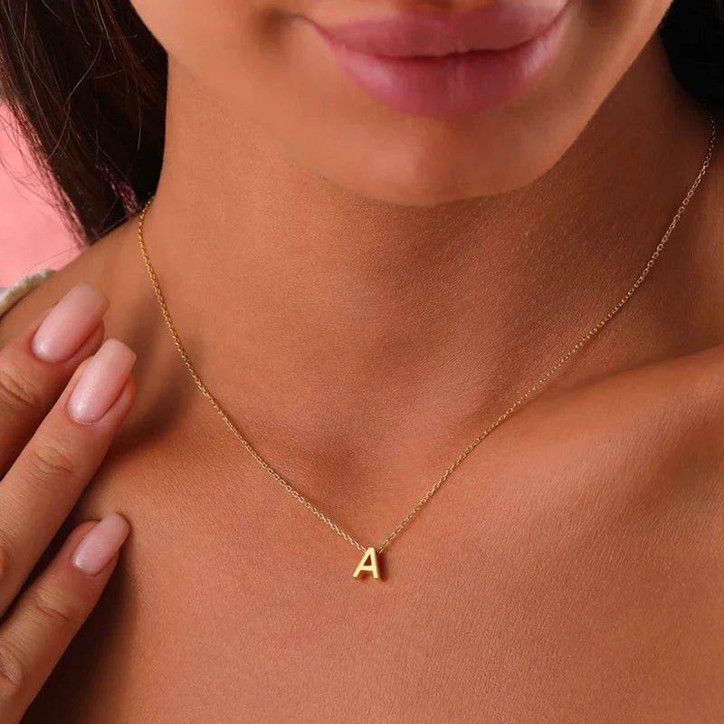stainless steel Initial Necklace Gold Color Cut Letters Single Name Choker Necklace For Women Pendant Jewelry Gift dropshipping