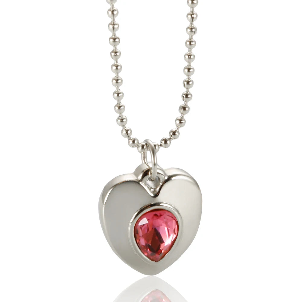 New Ins Simple Green Heart Pendant Love Necklace Beads Chain Titanium Steel Rice Necklace for Women Girls Trendy Party Jewelry