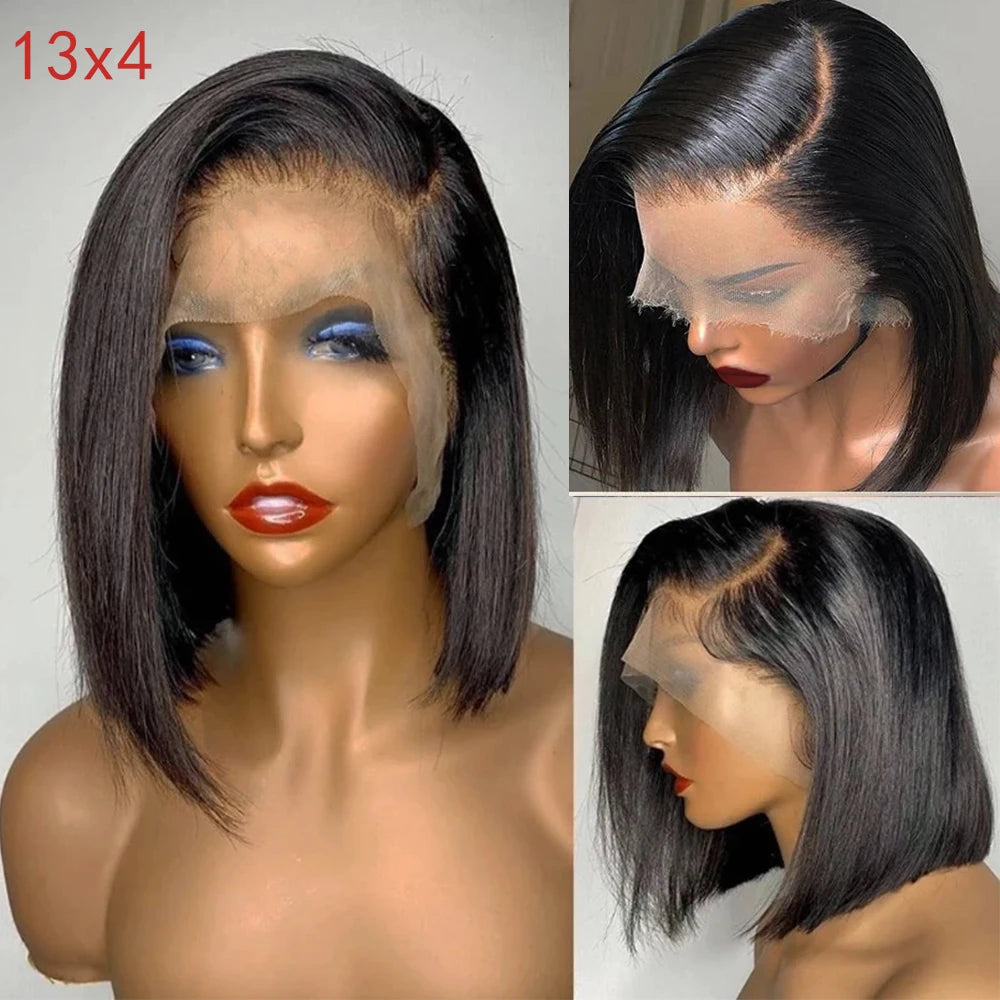 Straight Short Bob Wigs Human Hair 13x4 HD Lace Frontal Human Hair Wigs Glueless Bob wig 4x4 Lace Closure Wigs For Women 180%