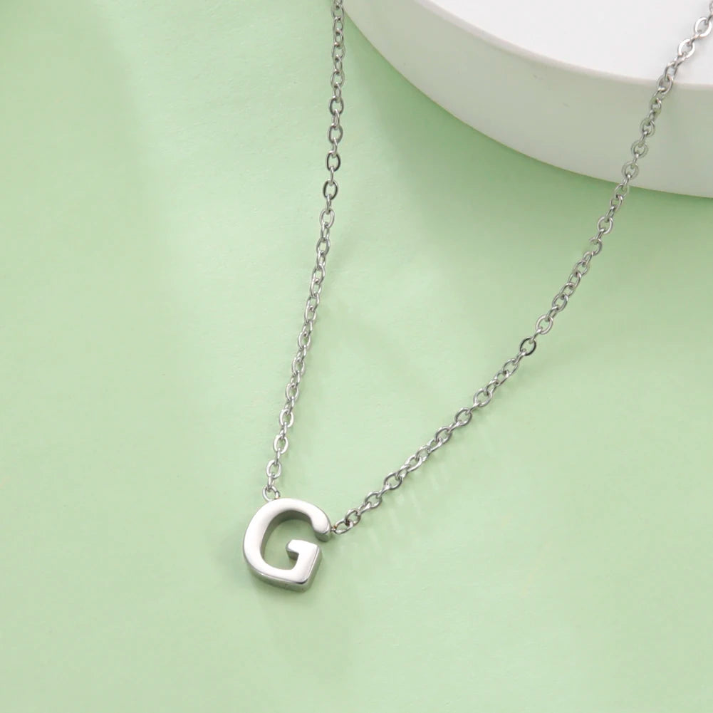Skyrim Stainless Steel A-Z Initial Letter Necklace for Women Trend Minimalist Alphabet Choker Neck Chain Jewelry Birthday Gift