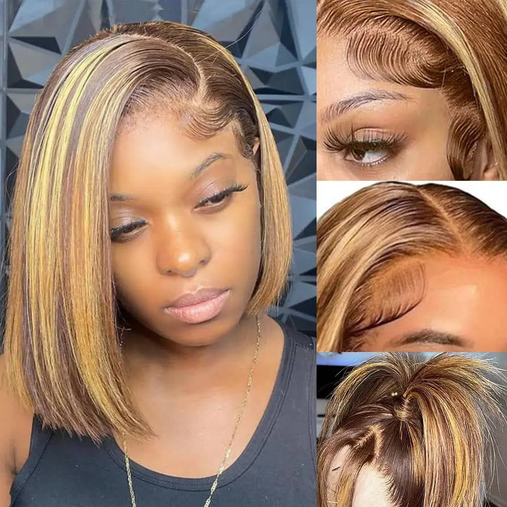 4/27 Highlight Bob Wigs Piano Colored Straight 13x4 Lace Frontal Human Hair Wig For Women Transparent Lace Front Bob Wigs