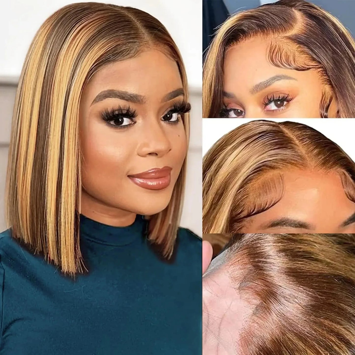 4/27 Highlight Bob Wigs Piano Colored Straight 13x4 Lace Frontal Human Hair Wig For Women Transparent Lace Front Bob Wigs