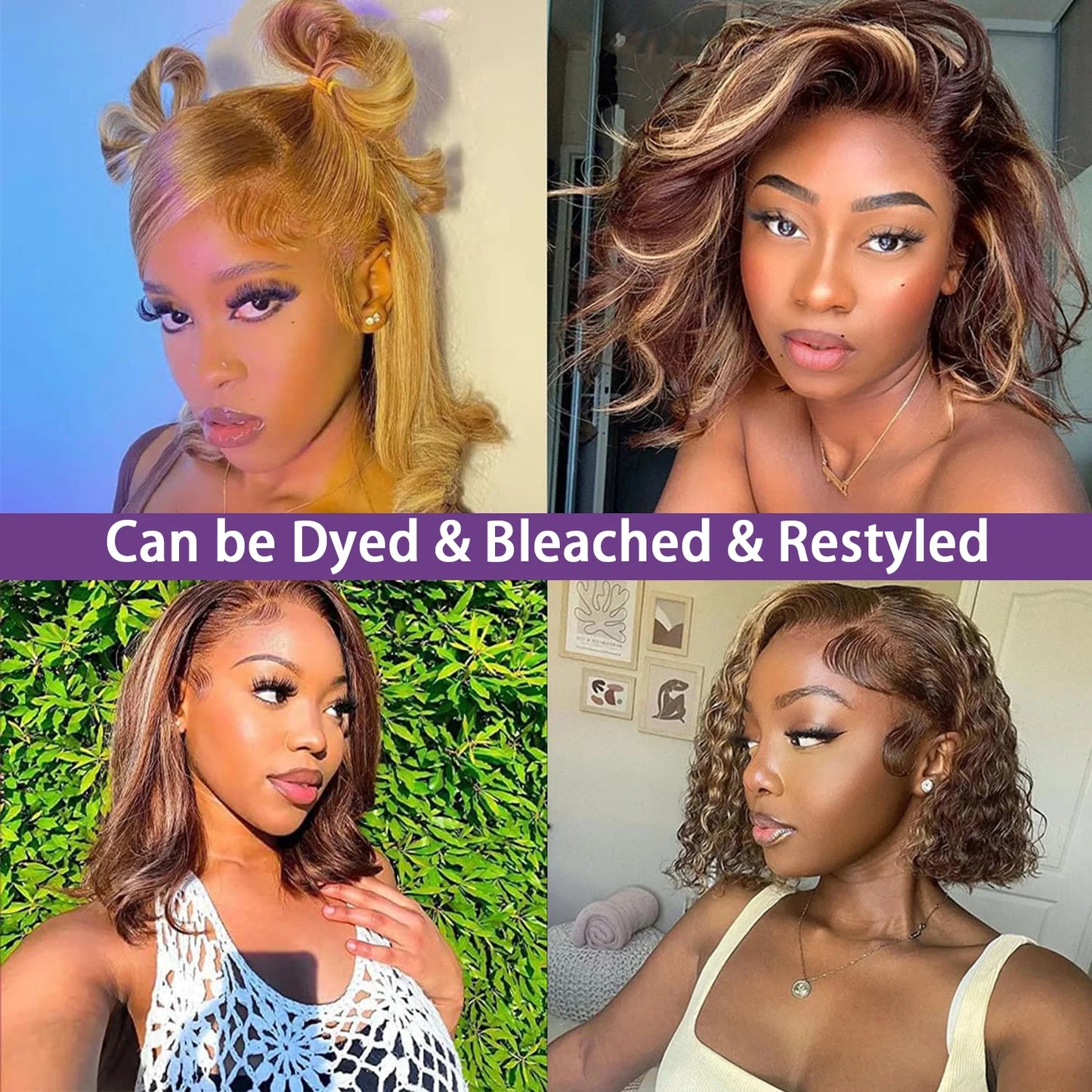 4/27 Highlight Bob Wigs Piano Colored Straight 13x4 Lace Frontal Human Hair Wig For Women Transparent Lace Front Bob Wigs