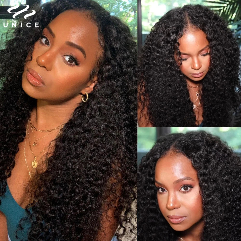 Unice Hair EasiContour Jerry Curly V Part Wig 100% Human Hair Seamless Edge Upgrade U Part Wig Beginner Friendly Human Hair Wigs