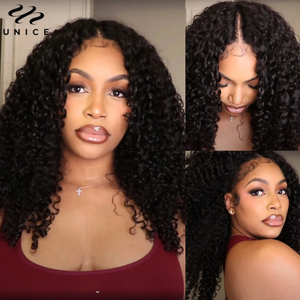 Unice Hair EasiContour Jerry Curly V Part Wig 100% Human Hair Seamless Edge Upgrade U Part Wig Beginner Friendly Human Hair Wigs