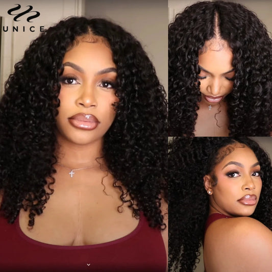 Unice Hair EasiContour Jerry Curly V Part Wig 100% Human Hair Seamless Edge Upgrade U Part Wig Beginner Friendly Human Hair Wigs