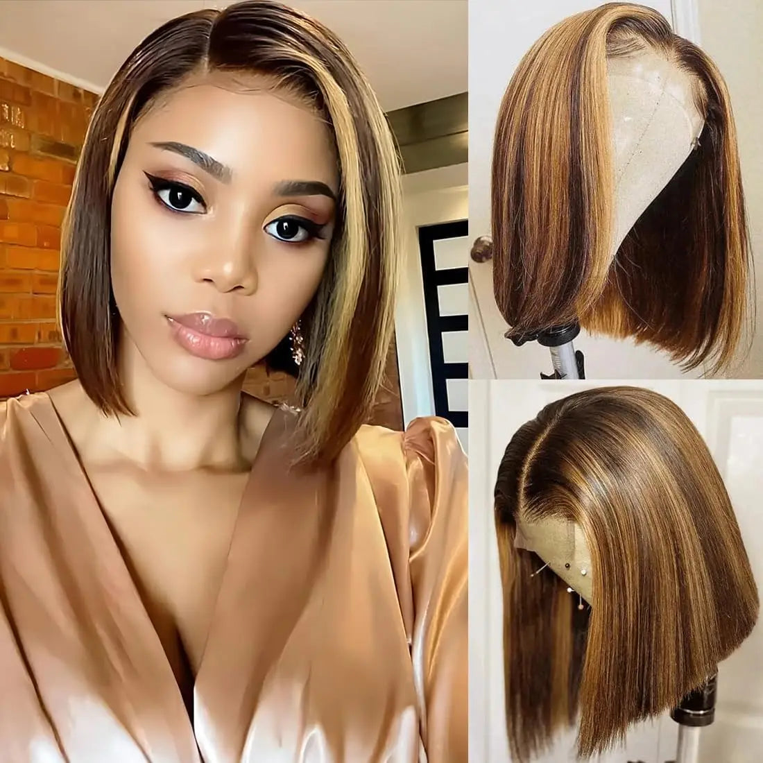 4/27 Highlight Bob Wigs Piano Colored Straight 13x4 Lace Frontal Human Hair Wig For Women Transparent Lace Front Bob Wigs