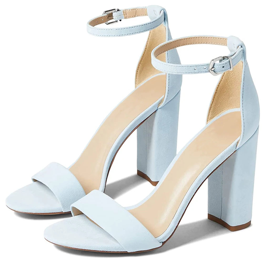 Elegant Faux Suede Chunky Heel Buckle Strap High Heels Wedding Shoes Party Women Sandals