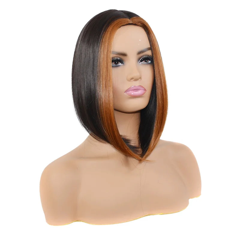 Mengtong European and American Light Brown Bob Wig Medium Length Divided Wig Hair Set
