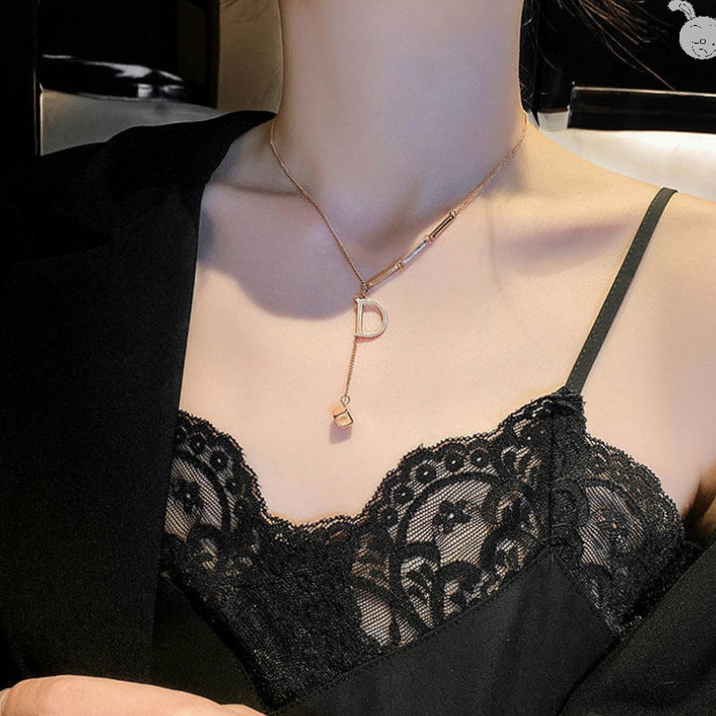 Fashion Letter Good Luck Butterfly Titanium Steel Choker Necklace For Woman Gothic Jewelry Hip Hop Party Sexy Clavicle Chain