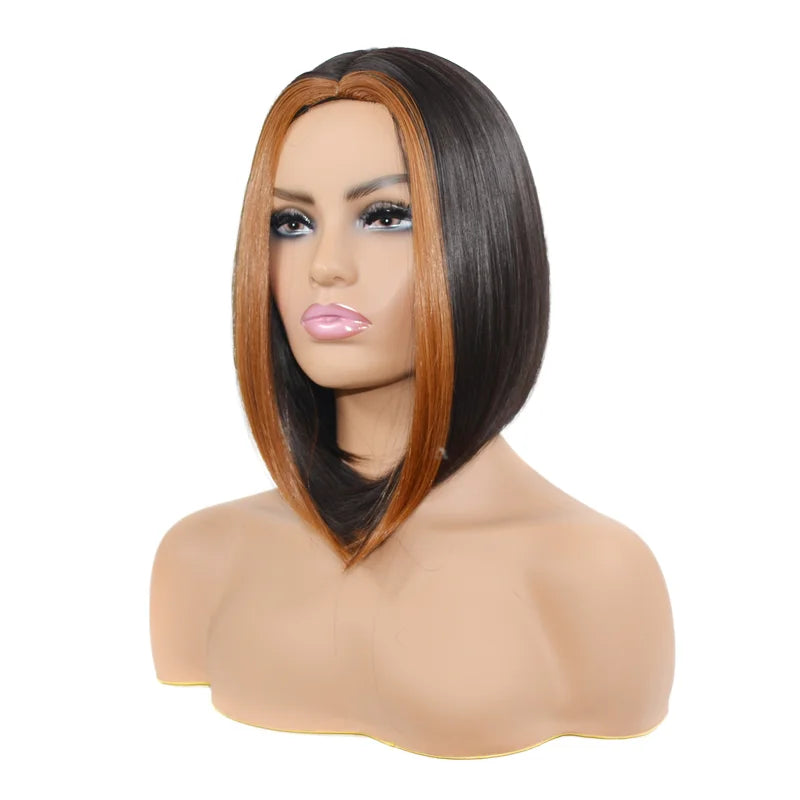 Mengtong European and American Light Brown Bob Wig Medium Length Divided Wig Hair Set