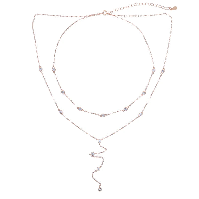 100% 925 Sterling Silver Gold Plated Micro Pave CZ Long Y Necklace with Multi-Layered Y-Choker for Women for Weddings Gifts