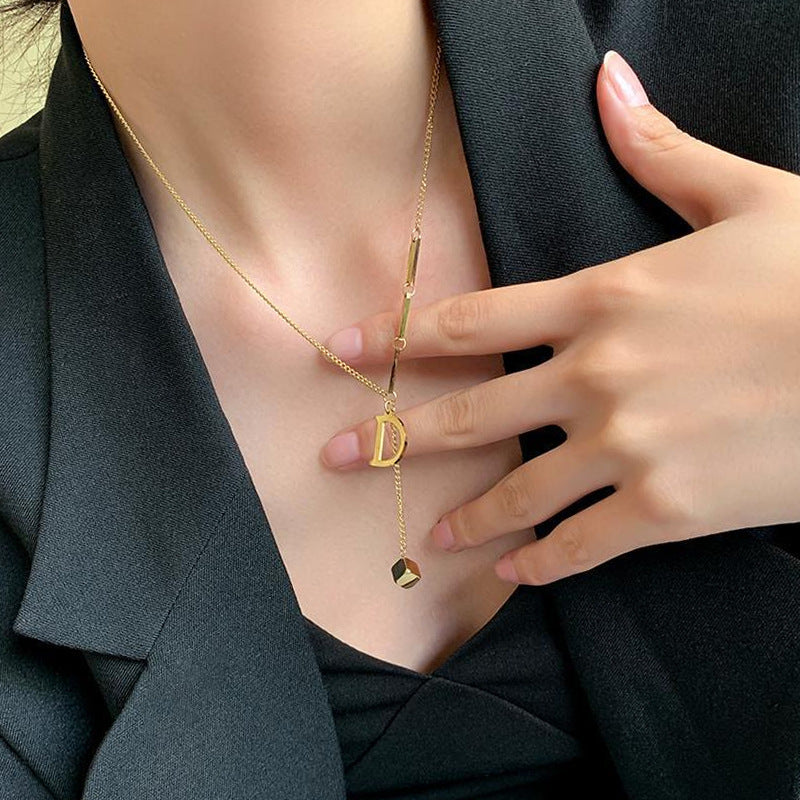 Fashion Letter Good Luck Butterfly Titanium Steel Choker Necklace For Woman Gothic Jewelry Hip Hop Party Sexy Clavicle Chain