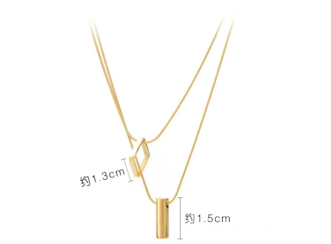 316L Stainless Steel Square Cylinder Pendant Double Layer Snake Bone Chain Choker Necklace For Women Fashion Fine Jewelry N848