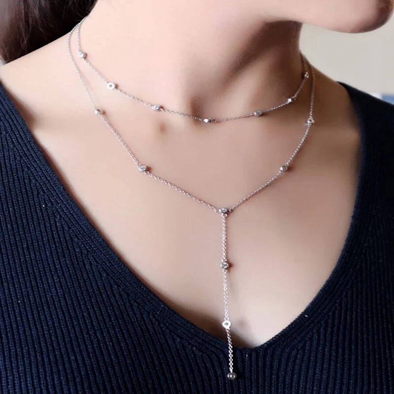 100% 925 Sterling Silver Gold Plated Micro Pave CZ Long Y Necklace with Multi-Layered Y-Choker for Women for Weddings Gifts