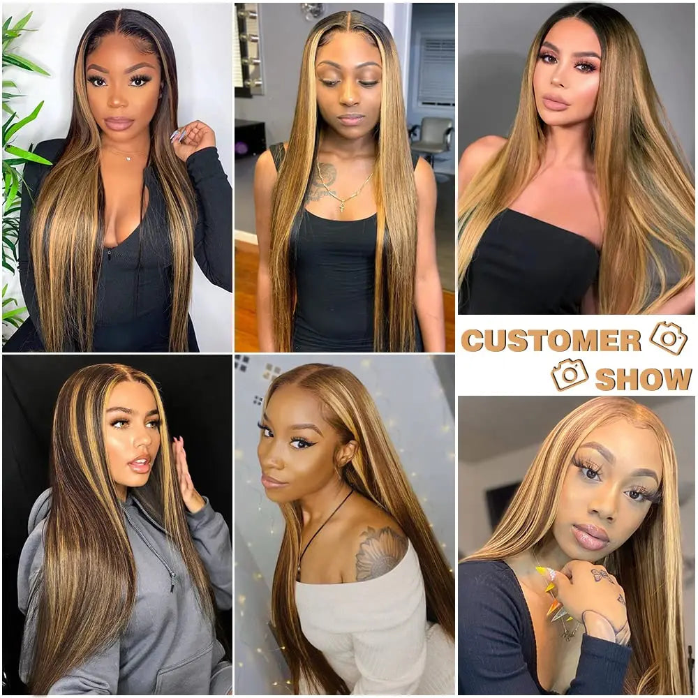Ombre Human Hair Wigs 4/27 Highlight Color Lace Front Human Hair Wig 150 Density Brazilian 13x4 Straight Lace Front Wig