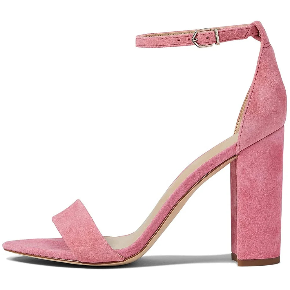 Elegant Faux Suede Chunky Heel Buckle Strap High Heels Wedding Shoes Party Women Sandals