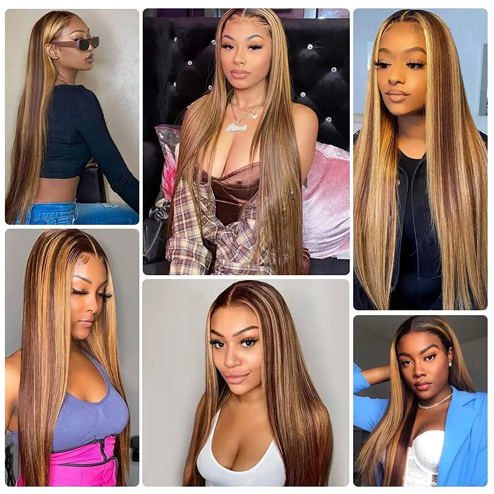 Ombre Human Hair Wigs 4/27 Highlight Color Lace Front Human Hair Wig 150 Density Brazilian 13x4 Straight Lace Front Wig