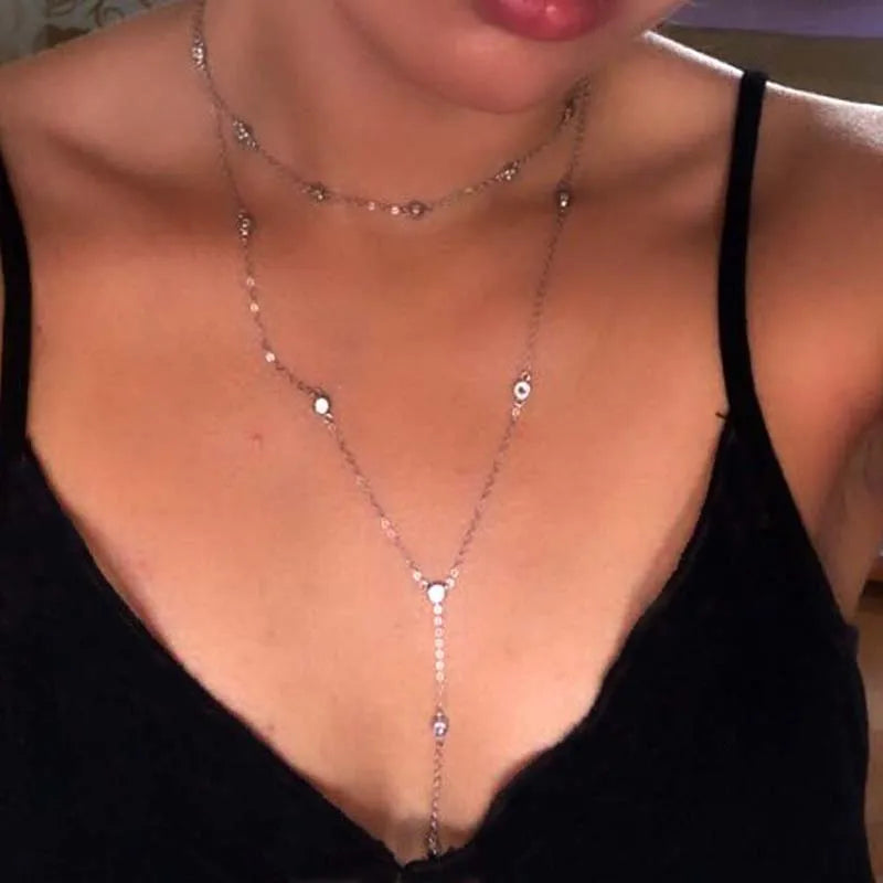 100% 925 Sterling Silver Gold Plated Micro Pave CZ Long Y Necklace with Multi-Layered Y-Choker for Women for Weddings Gifts