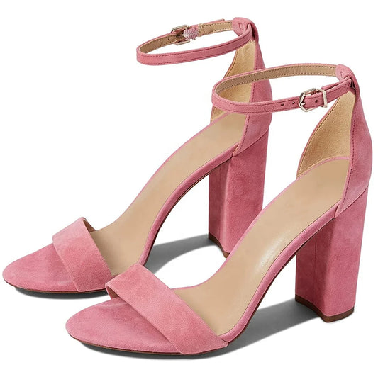 Elegant Faux Suede Chunky Heel Buckle Strap High Heels Wedding Shoes Party Women Sandals