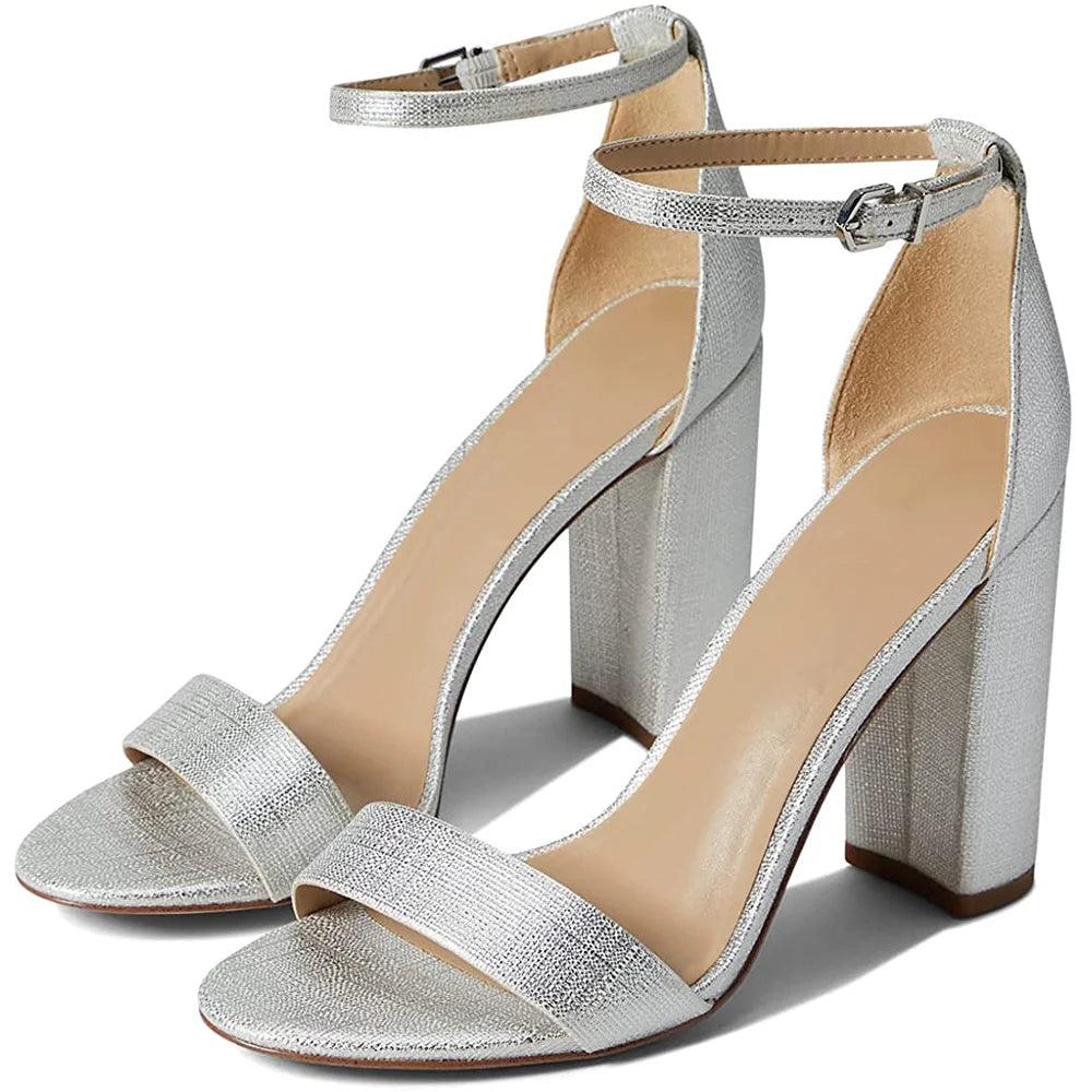 Elegant Faux Suede Chunky Heel Buckle Strap High Heels Wedding Shoes Party Women Sandals
